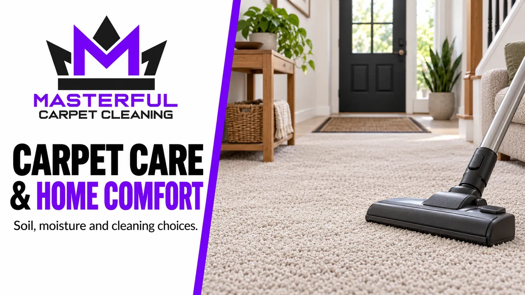 Carpet care and home comfort: soil, moisture and cleaning choices beside a vacuum on a home carpet