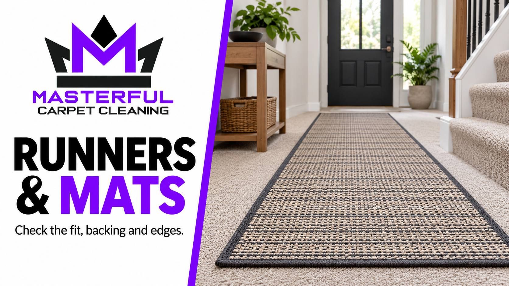 Masterful Carpet Cleaning illustration of a flat runner on carpet near a home entry