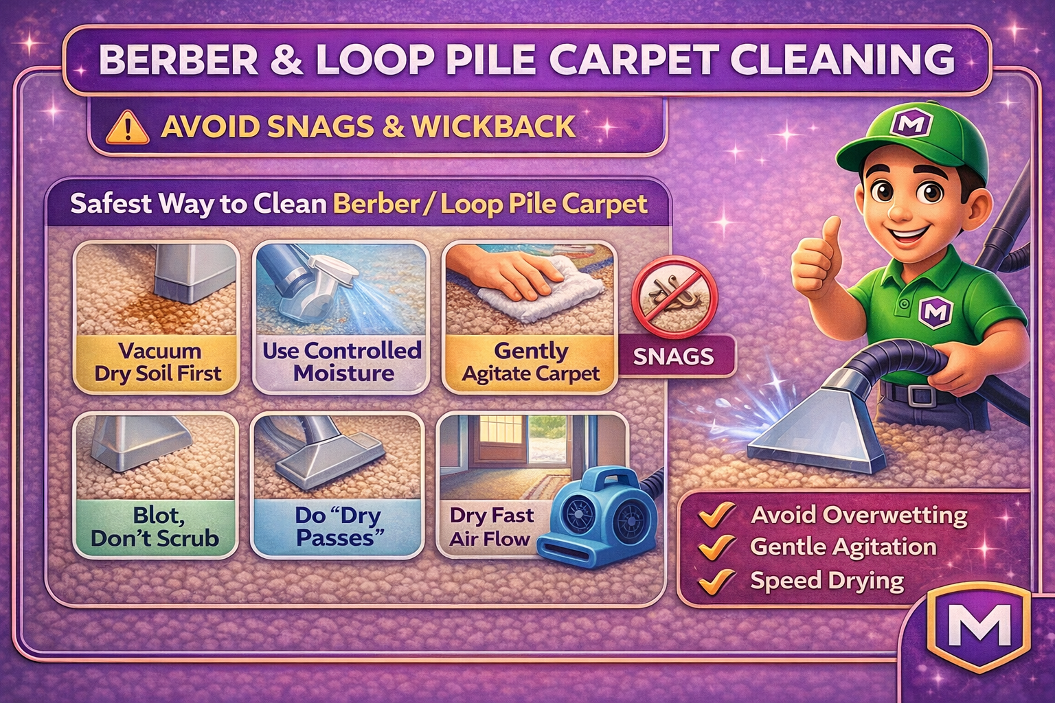 Berber & Loop Pile Carpet Cleaning - Avoid Snags & Wickback