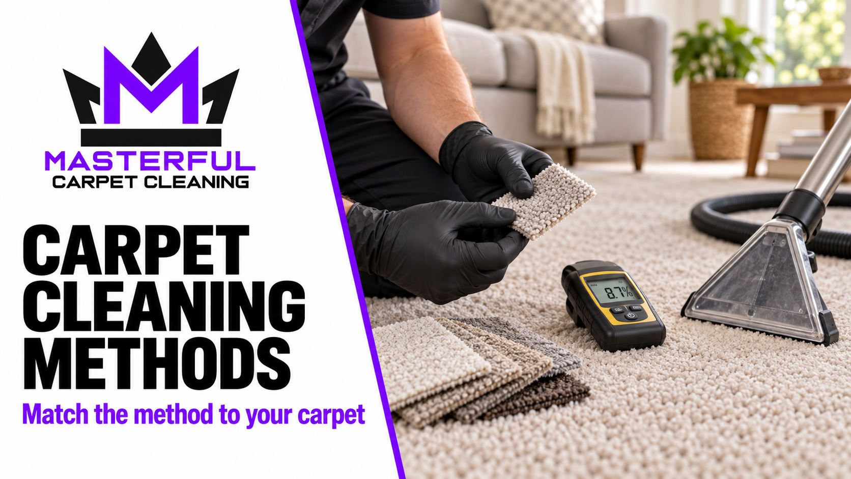 Masterful Carpet Cleaning cover showing carpet samples, moisture meter and cleaning wand, titled Carpet Cleaning Methods