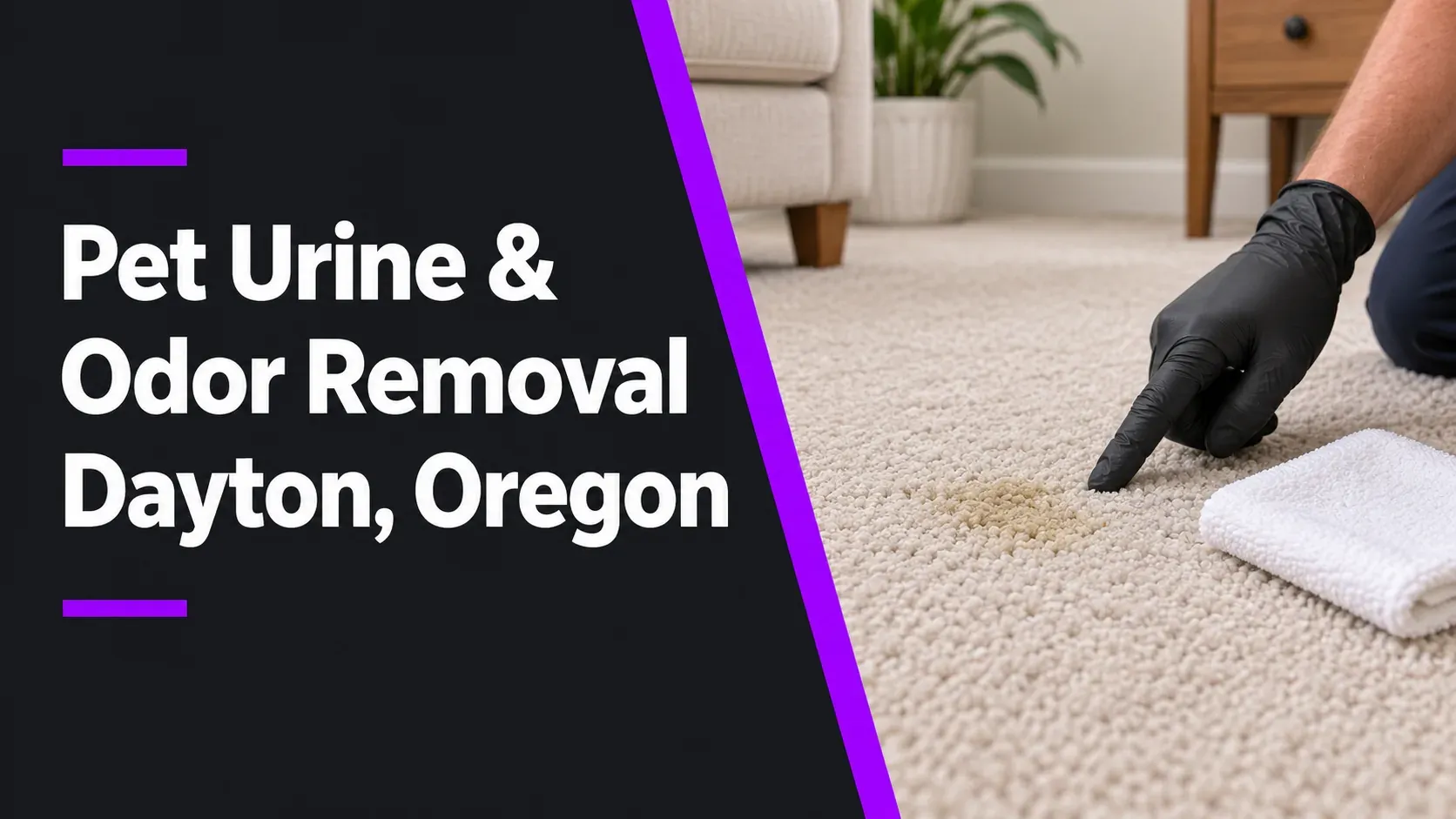 Pet Urine and Odor Removal, Dayton, Oregon graphic beside a carpet inspection