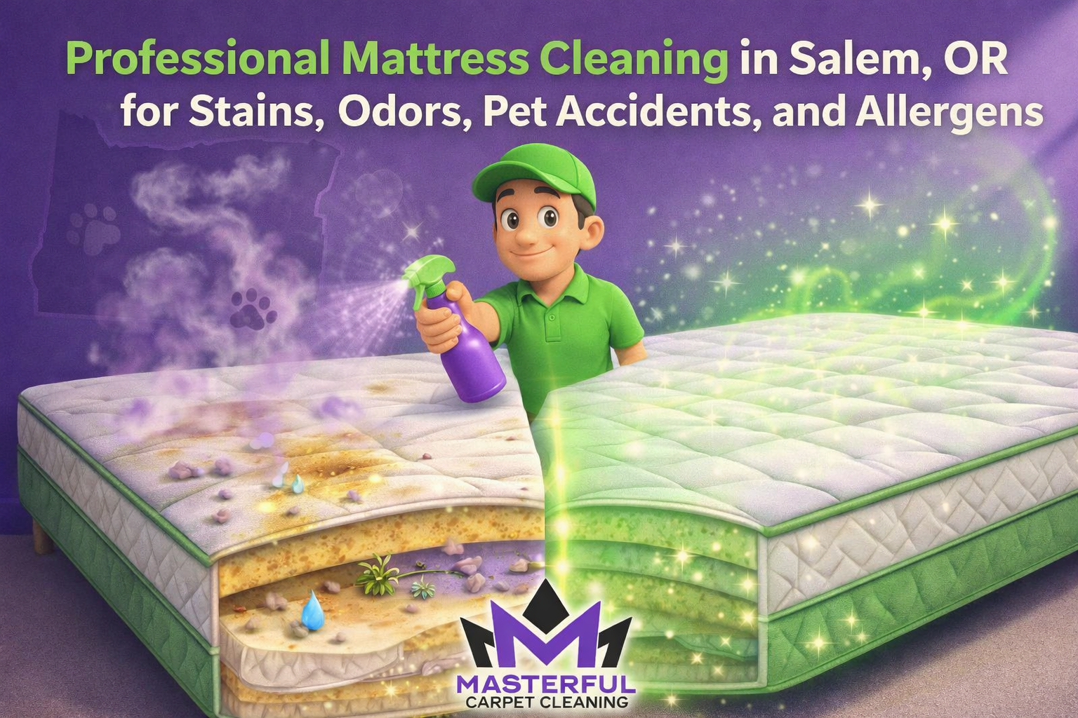 Professional Mattress Cleaning in Salem, OR for Stains, Odors, Pet Accidents, and Allergens.
