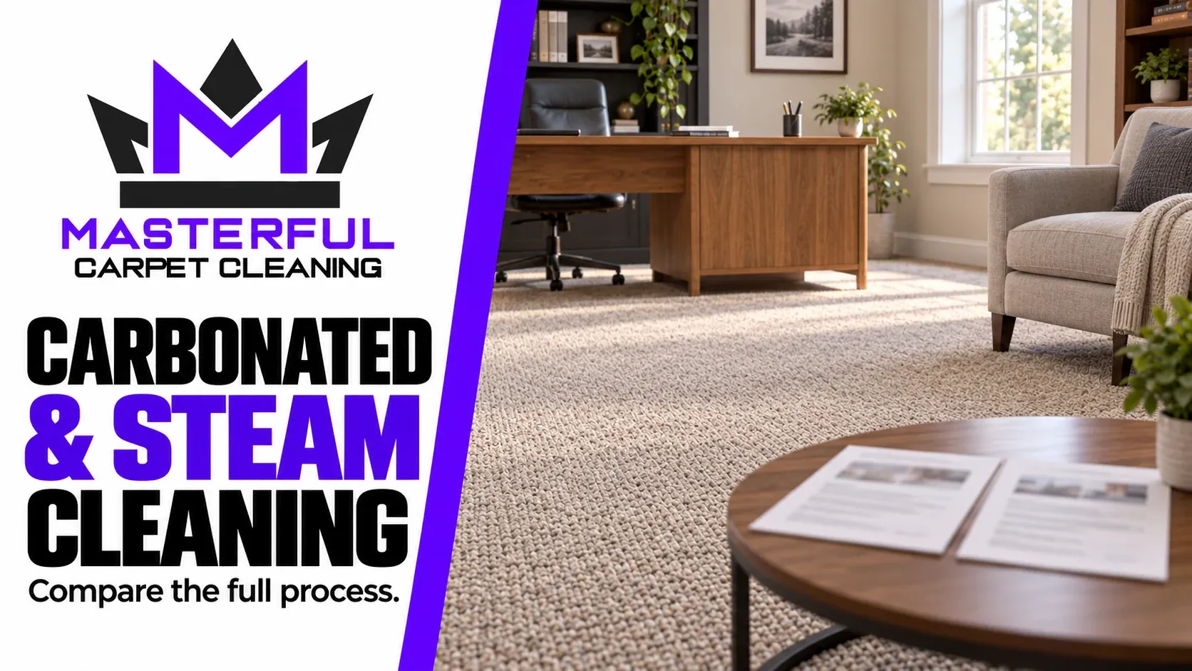 Carbonated and steam carpet cleaning: an illustrative carpeted study with two unreadable sample proposal sheets.