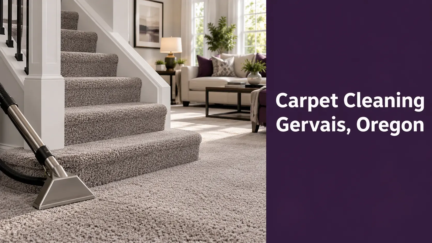Carpet Cleaning, Gervais, Oregon graphic beside an illustrated carpeted stair