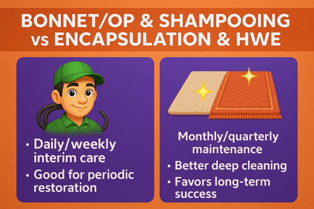 How bonnet & shampoo compare to encapsulation and HWE