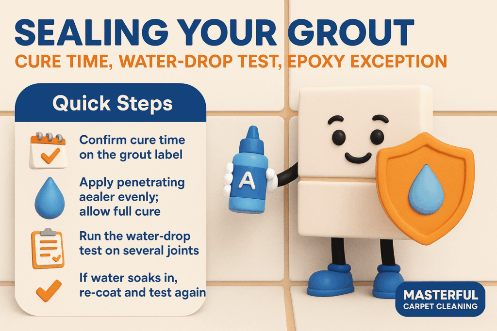 Sealing Your Grout: Cure Time, Water-Drop Test, Epoxy Exception