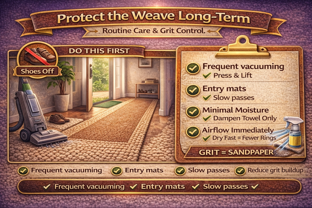 Routine care vacuuming, grit control, and traffic protection