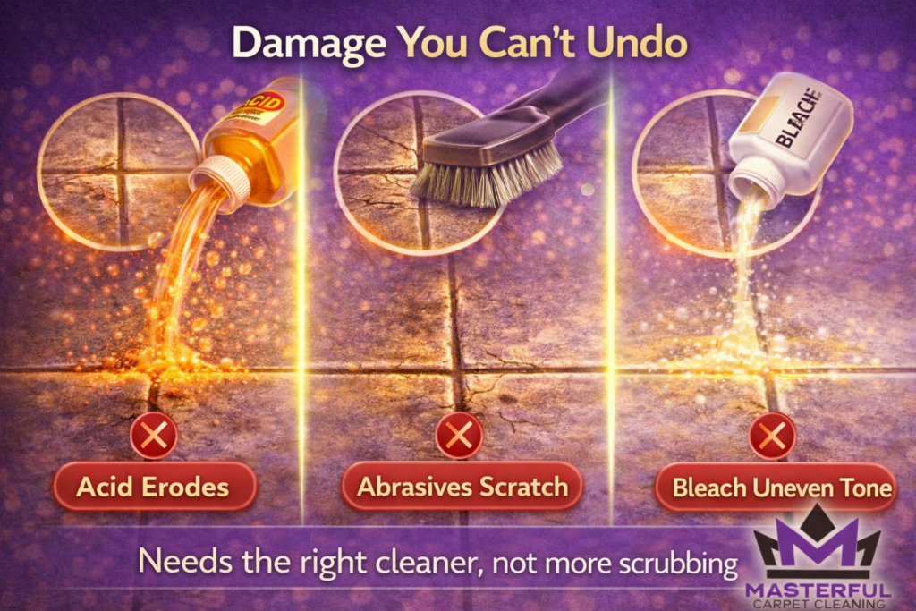 What to Avoid on Unsanded Grout (Vinegar, Abrasives, Bleach Overuse)