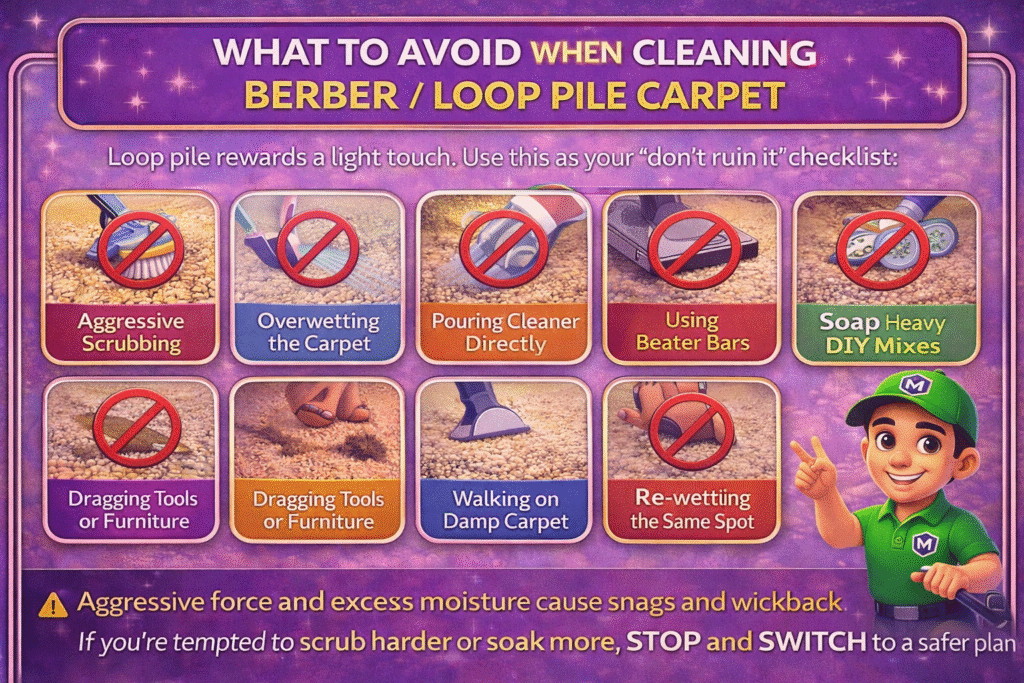 What to avoid when cleaning Berber loop pile carpet