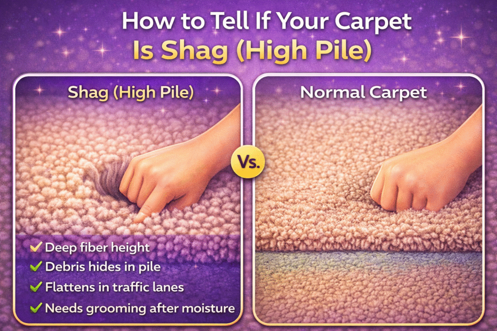Why shag (long pile) carpet mats and dries slowly