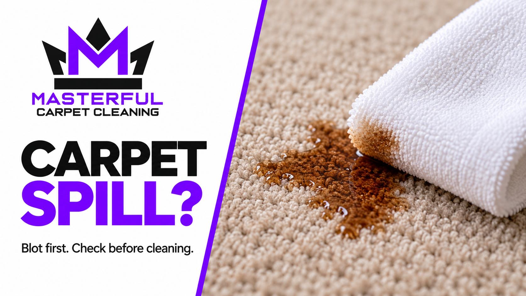 Masterful Carpet Cleaning illustration of a white cloth blotting a small coffee spill on carpet