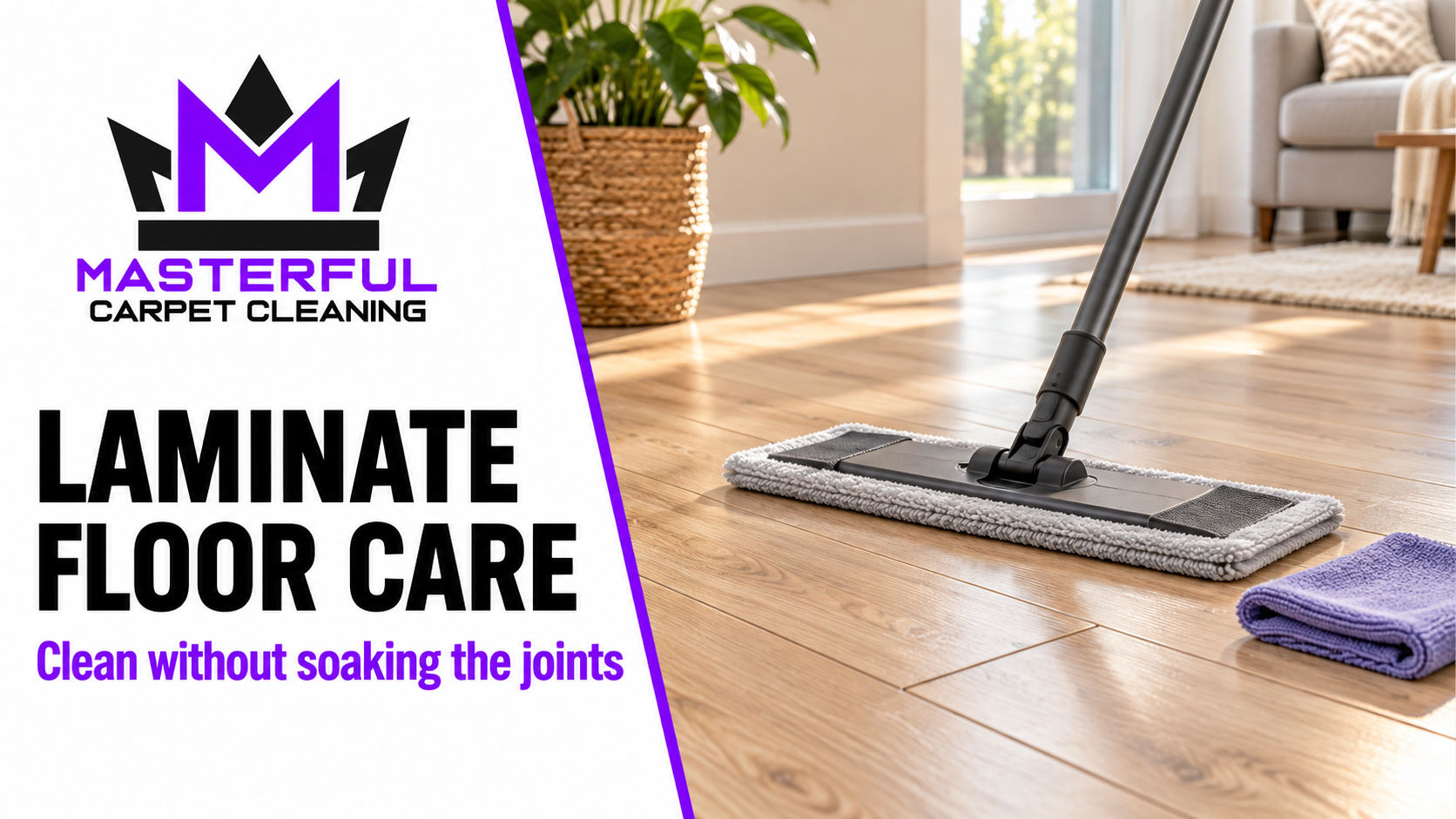 Masterful Carpet Cleaning guide cover: laminate floor care, clean without soaking the joints