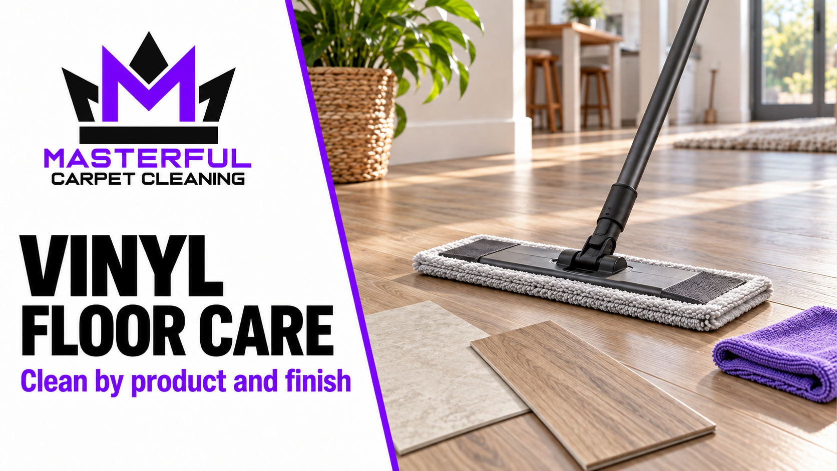 Masterful Carpet Cleaning vinyl floor care cover showing a soft mop and vinyl floor samples, with the title Vinyl Floor Care