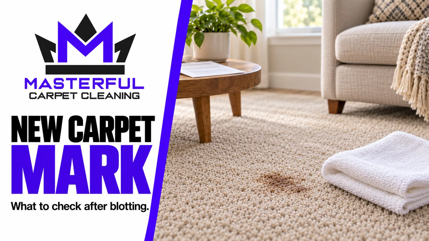Masterful Carpet Cleaning New Carpet Mark cover with an illustrated small carpet mark, folded white cloth and generic care sheet