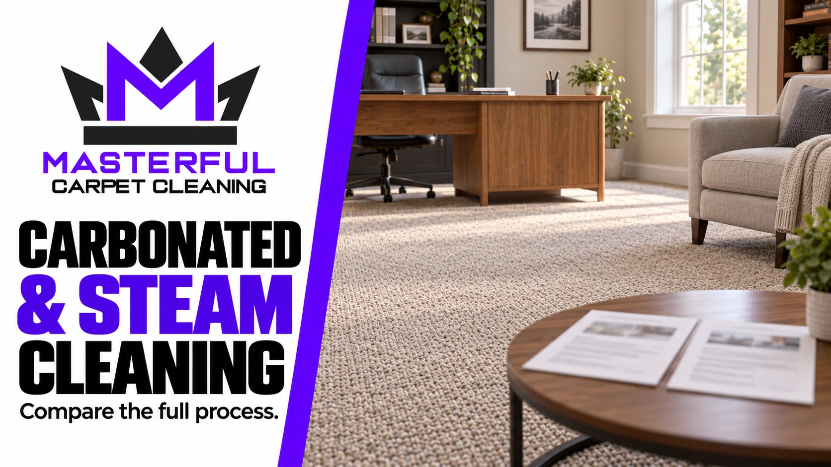 Carbonated and steam carpet cleaning: an illustrative carpeted study with two unreadable sample proposal sheets.
